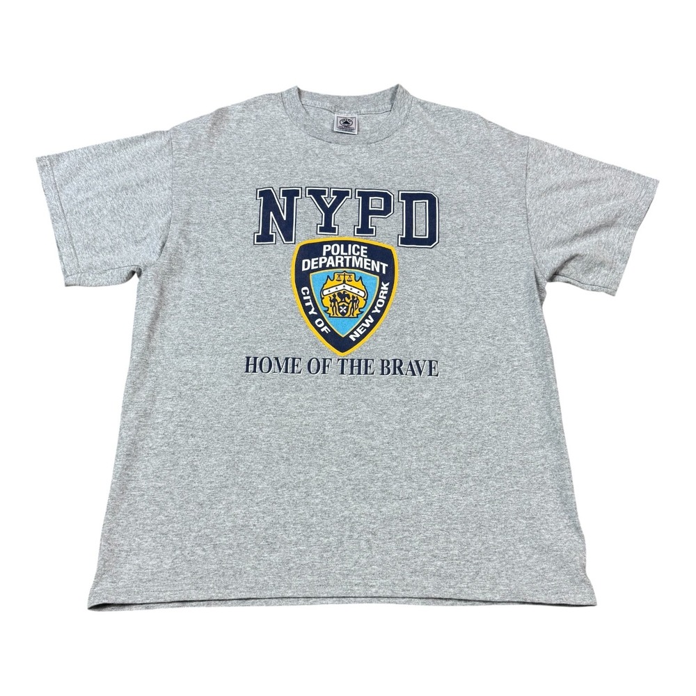 Vintage 90s Delta New York Police Gray Cotton Blend Shirt Adult Large